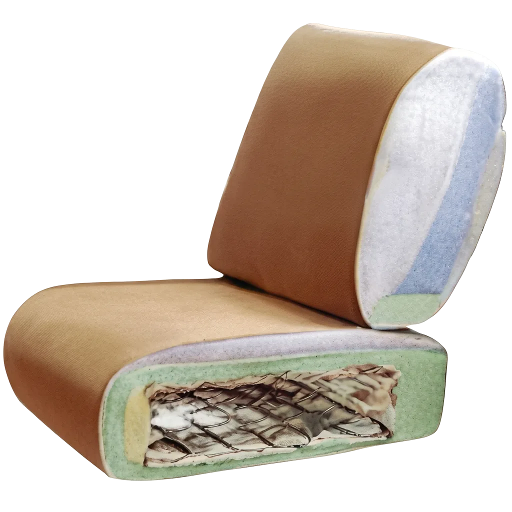 Loose cushion cutaway showing cover, filling, foam and springs