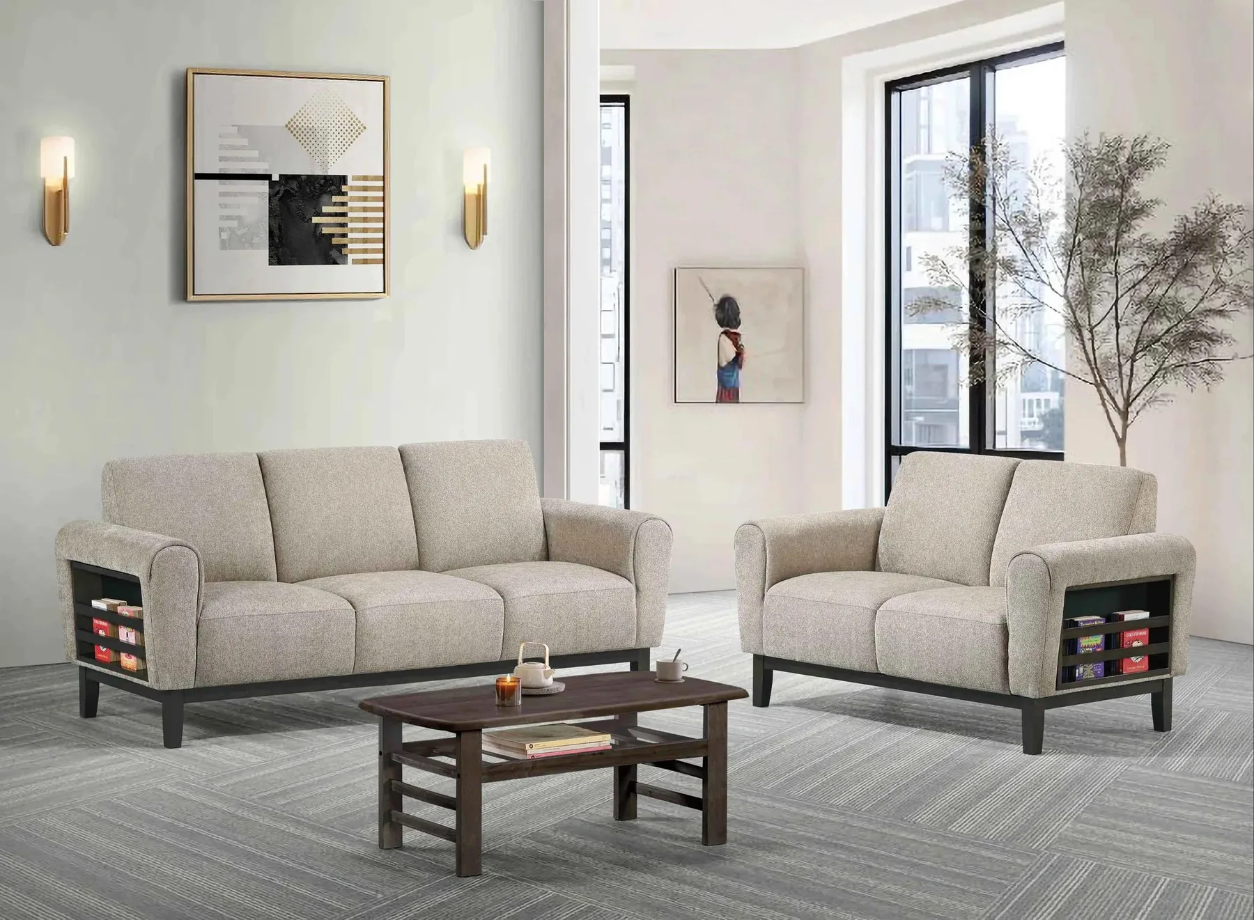 Intergo wooden and upholstered living room collection
